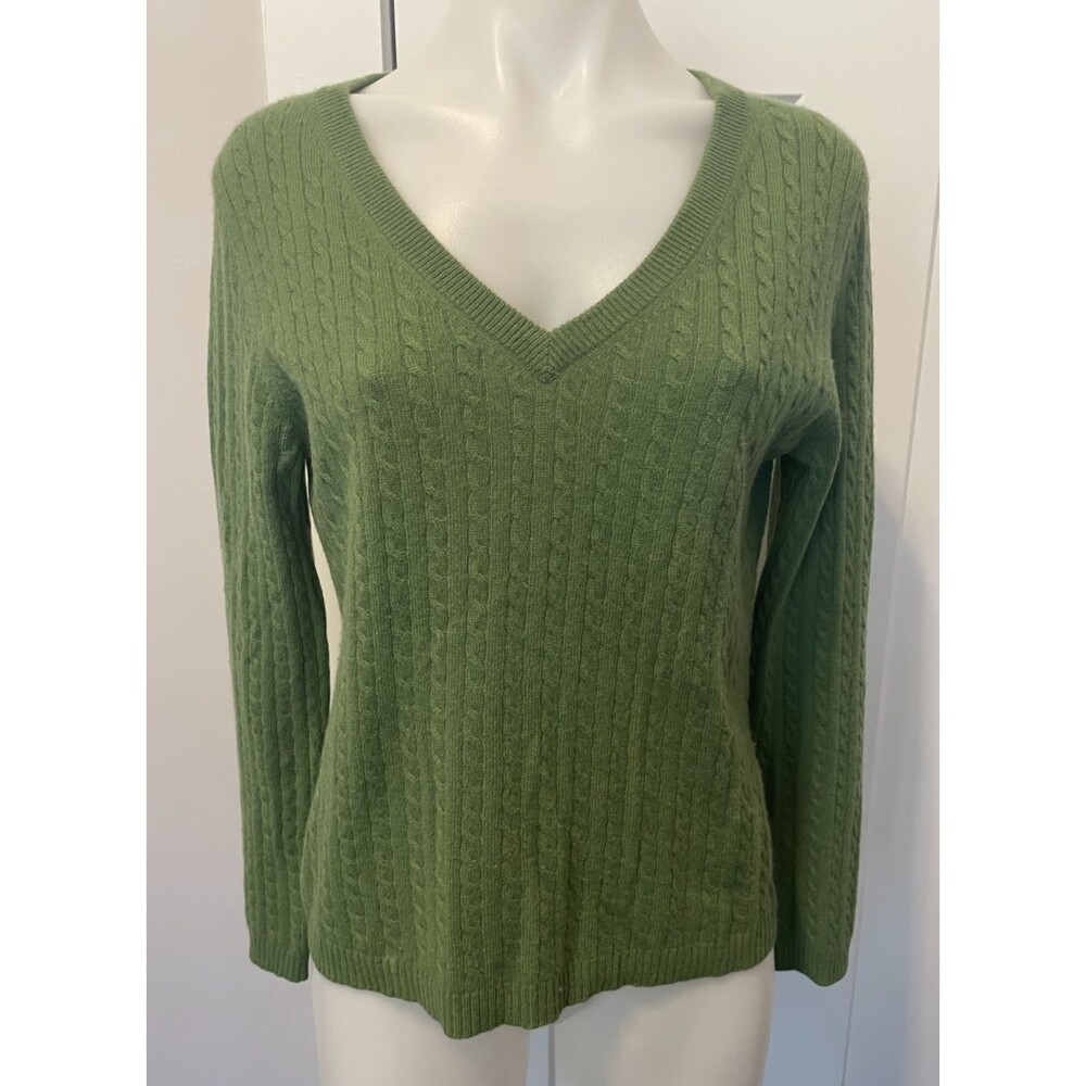 RED MOON Womens Cashmere SWEATER Long Sleeve GREEN V-Neck Size M